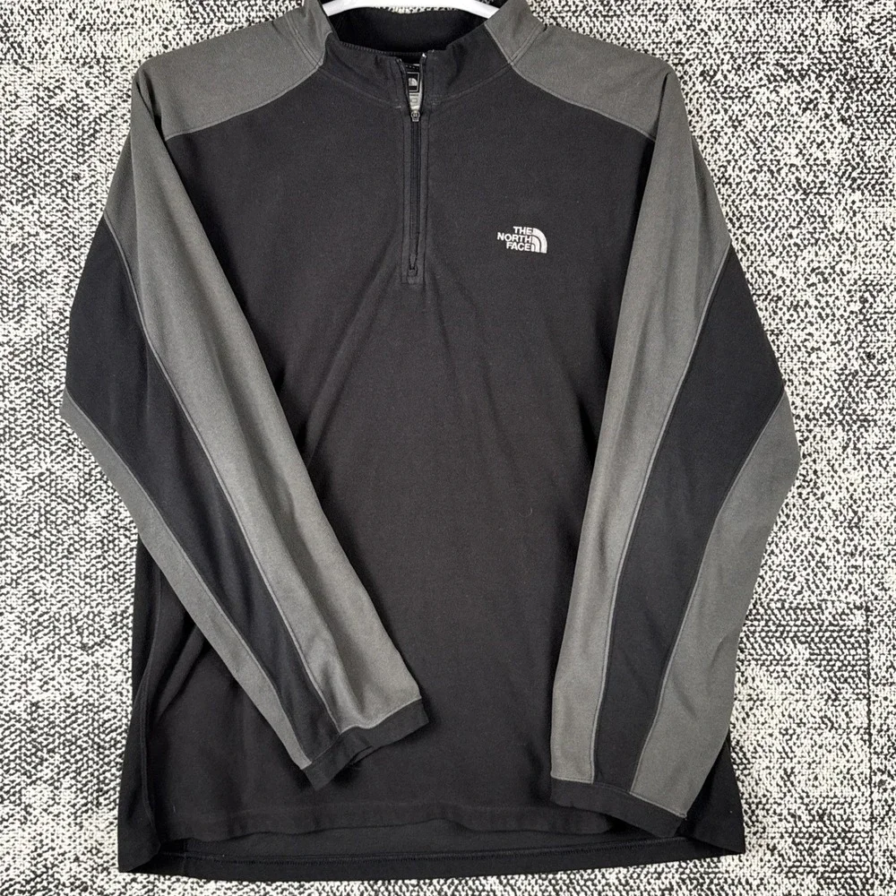 North Face Long Sleeve 1/4 Zip Fleece Sweatshirt Mens XL Black Gray Warm‎